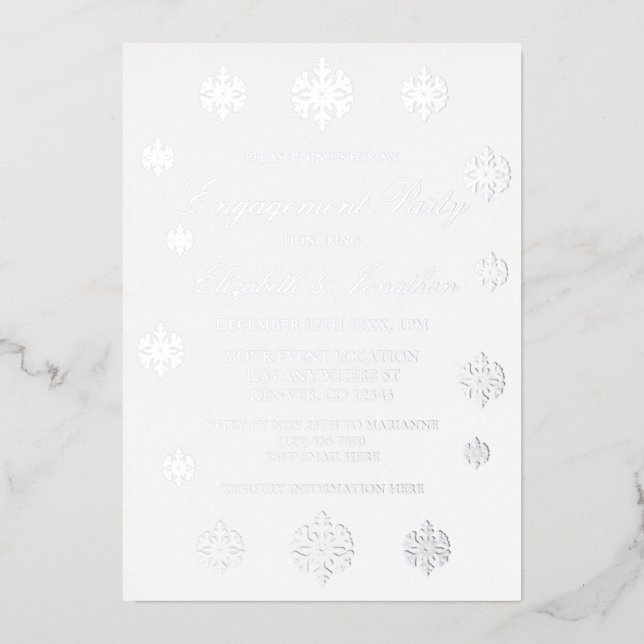 Snowflake Winter Engagement Party Folieneinladung (Vorderseite)
