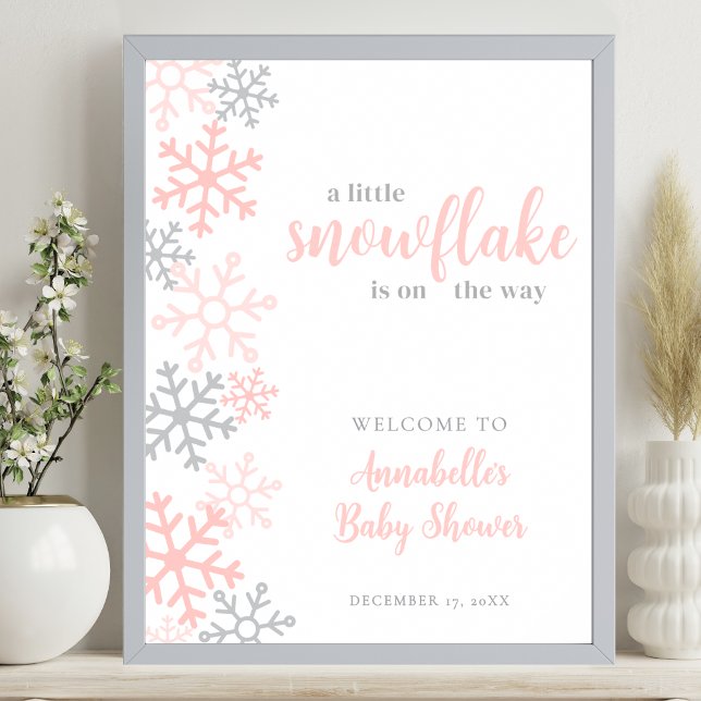 Snowflake Winter Girl Baby Shower Welcome Sign Poster (Snowflake Winter Girl Baby Shower Welcome Sign)
