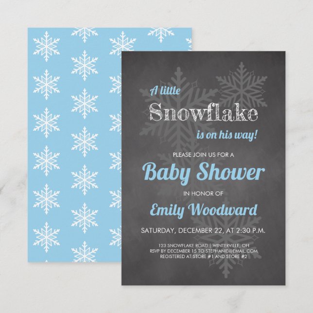 Snowflake Winter Halbpension Blue Boys Baby Dusche Einladung (Vorne/Hinten)