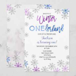 Snowflake Winter Onederland Erster Geburtstag Einl Einladung