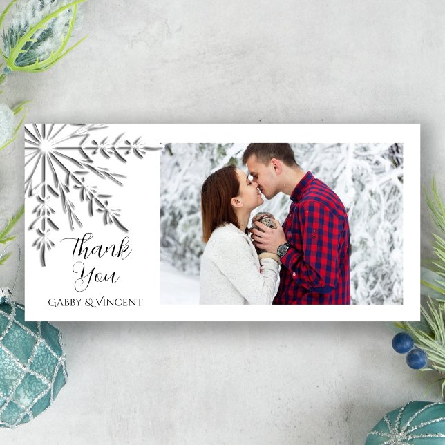 Snowflake Winter Wedding Danke Foto Card (Von Creator hochgeladen)