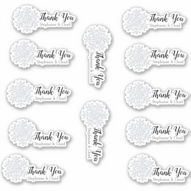 Snowflake Winter Wedding Danke Set Aufkleber (Vorderseite)