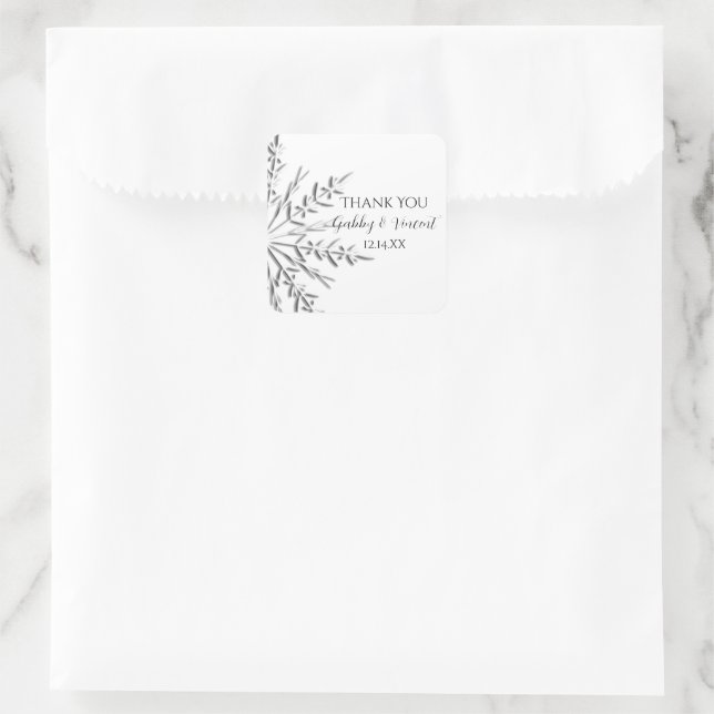 Snowflake Winter Wedding Vielen Dank für Ihre Unte Quadratischer Aufkleber (Tasche)