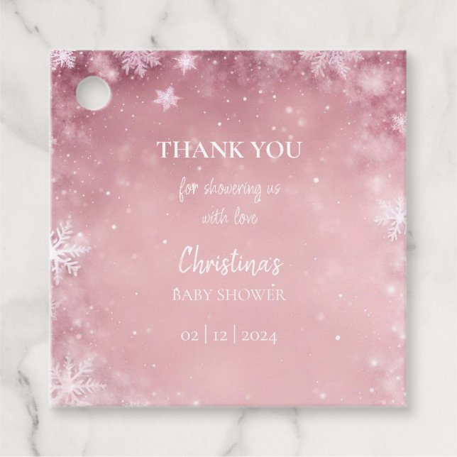 Snowflake Winter Wonderland Babydusche Rosa Geschenkanhänger (Vorderseite)