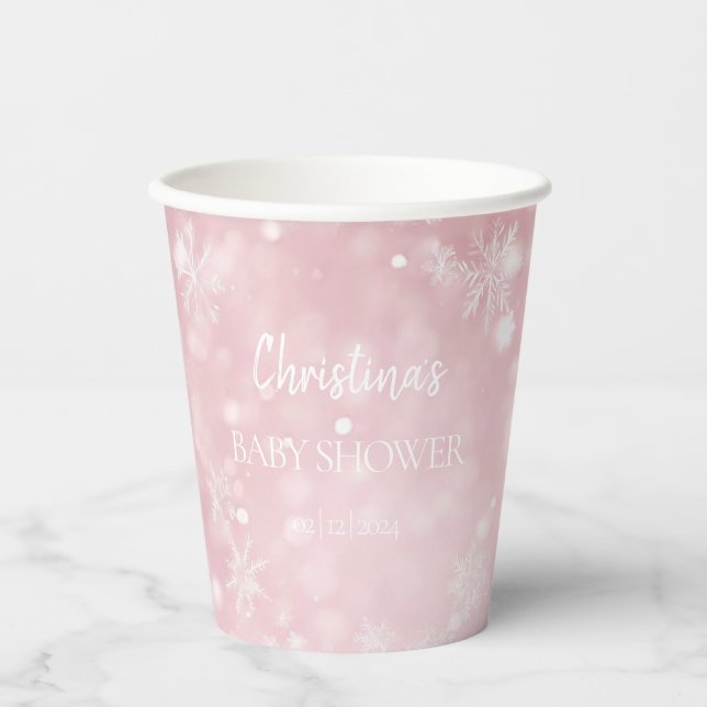 Snowflake Winter Wonderland Babydusche Rosa Pappbecher (Vorderseite)