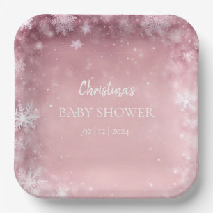 Snowflake Winter Wonderland Babydusche Rosa Pappteller
