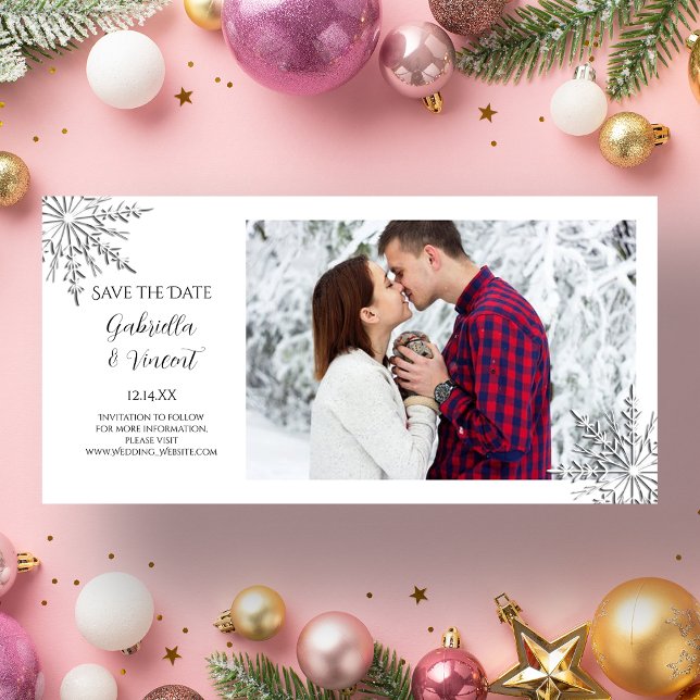Snowflake WinterWedding Save the Date Fotokarte (Von Creator hochgeladen)