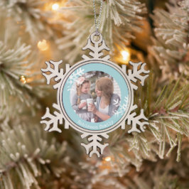 Snowflakes Aqua Blue Foto Mit Monogramm Schneeflocken Zinn-Ornament