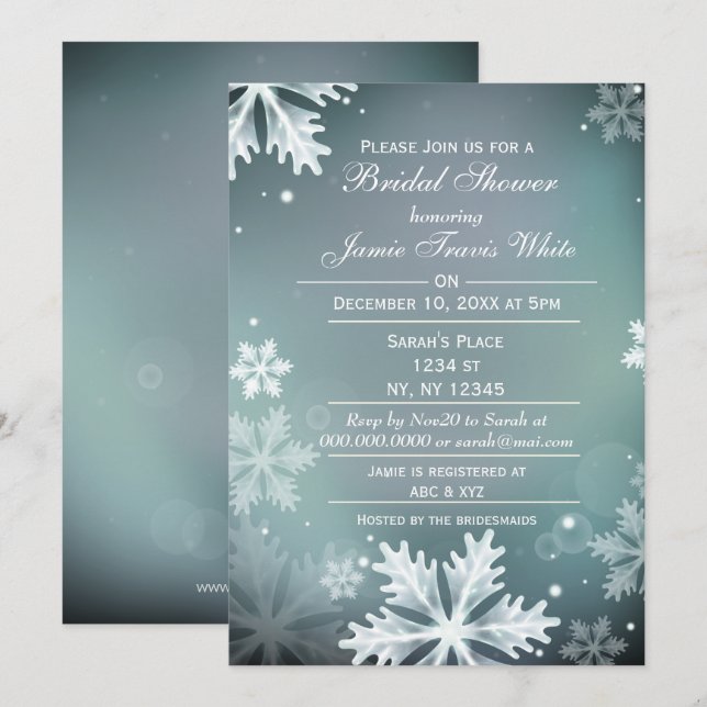 Snowflakes Aqua Winter Bridal invitation (Devant / Derrière)