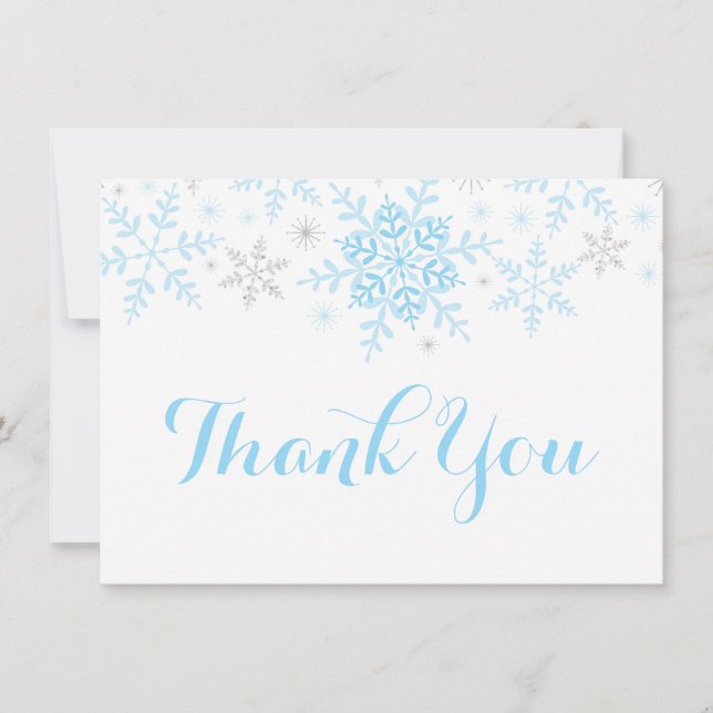 Snowflakes Baby Boy Dusche Blue Silver Vielen Dank Einladung (Vorderseite)