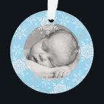 Snowflakes Baby Boy's First Christmas Blue Glitzer Ornament<br><div class="desc">Dieses süße Design bietet blaue und silberne Schneeflocken mit Platz für ein Foto, um Baby's 1. Weihnachten zu gedenken! Klicken Sie auf die Schaltfläche Anpassen, um Ihren eigenen Text zu personalisieren! Variationen dieses Designs sowie koordinierende Produkte sind in unserem Shop, zazzle.com/doodlelulu*, erhältlich. Kontaktieren Sie uns, wenn Sie dieses Design auf...</div>