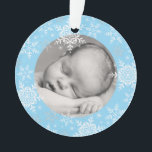 Snowflakes Baby Boy's First Christmas Blue Glitzer Ornament<br><div class="desc">Dieses süße Design bietet blaue und silberne Schneeflocken mit Platz für ein Foto, um Baby's 1. Weihnachten zu gedenken! Klicken Sie auf die Schaltfläche Anpassen, um Ihren eigenen Text zu personalisieren! Variationen dieses Designs sowie koordinierende Produkte sind in unserem Shop, zazzle.com/doodlelulu*, erhältlich. Kontaktieren Sie uns, wenn Sie dieses Design auf...</div>
