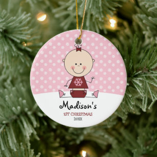 Snowflakes Baby Girl 1. Weihnachten Personalisiert Keramik Ornament