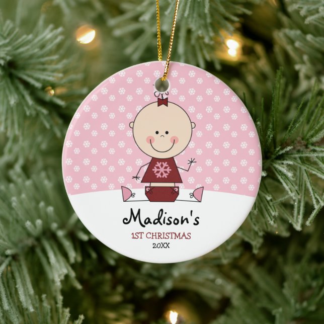 Snowflakes Baby Girl 1. Weihnachten Personalisiert Keramik Ornament (Baum)