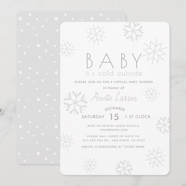 Snowflakes Baby mit kalter, grauer, virtueller Bab Einladung (Vorne/Hinten)