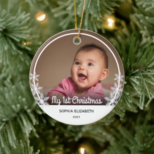 Snowflakes Baby's First Christmas Foto White Keramik Ornament