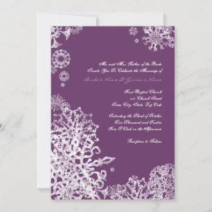 Snowflakes blanc et mauve Faire-part de mariage 3
