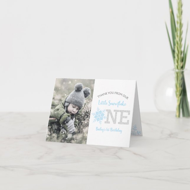 Snowflakes Blue 1er Birthday Boy Carte de remercie (Devant)