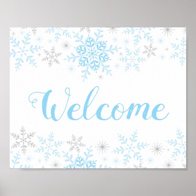 Snowflakes Blue Baby Boy Shower Affiche de bienven (Devant)