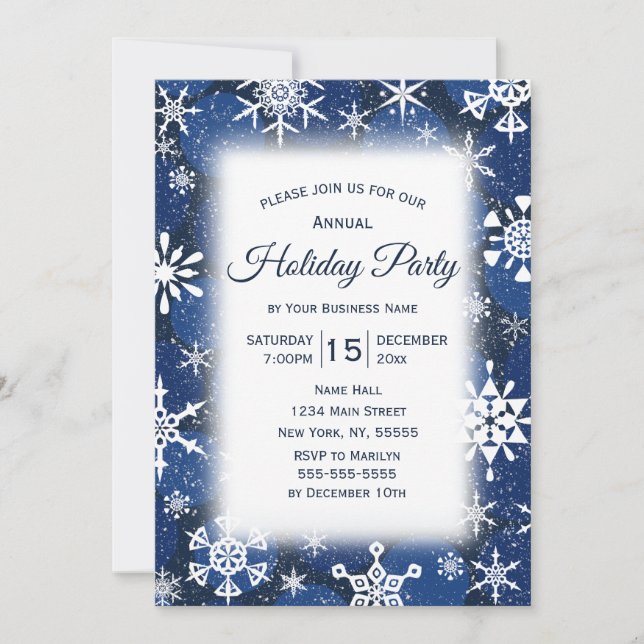 Snowflakes Blue Business Corporate Holiday Party Einladung (Vorderseite)