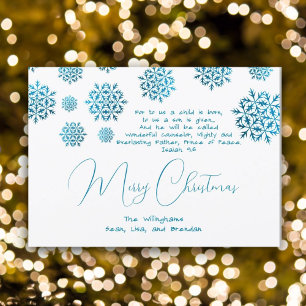 Snowflakes Blue Christian Christmas Carte d'écritu