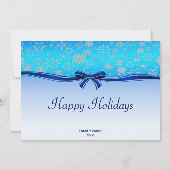 Snowflakes Blue Ribbon Weihnachtskarte Feiertagskarte (Vorderseite)