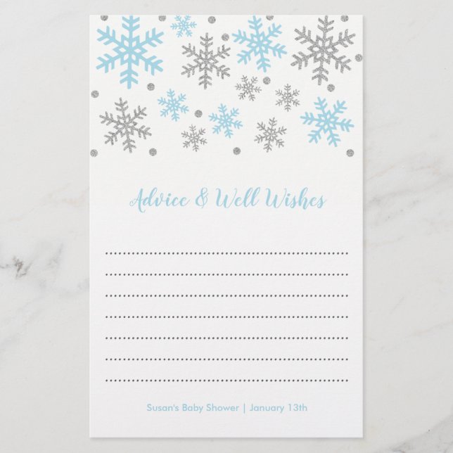 Snowflakes Blue & Silver Winter Baby Duschberatung (Vorderseite)