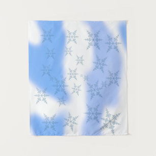 Snowflakes Blue White Sky Tapestory Wandteppich