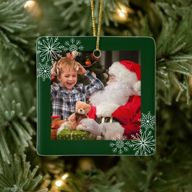 Snowflakes Cadre Photo Ornement en céramique (Arbre)