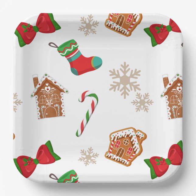 Snowflakes Candy Cane Weihnachtsmuster Pappteller (Vorderseite)