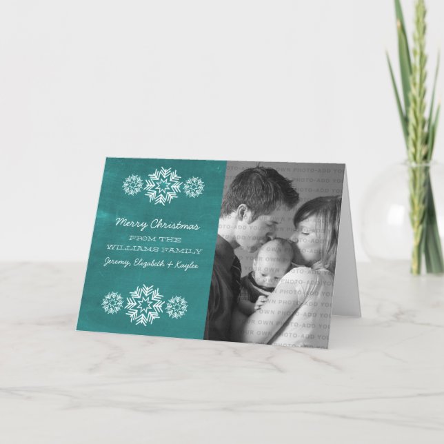 Snowflakes Chalkboard Carte de voeux photo, Turquo (Devant)