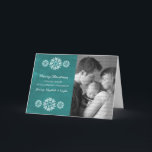 Snowflakes Chalkboard Foto Grußkarte, Aquamarin Feiertagskarte<br><div class="desc">Moderne und trendige Snowflakes Chalkboard Foto Grußkarte mit türkisfarbenem Chalkboard-Look und eleganten Schneeflocken in Weiß. Diese schicke Karte eignet sich hervorragend,  um Urlaubsgrüße zu versenden. Passen Sie sich mit Ihrem eigenen Foto und dem personalisierten Gruß Ihrer Wahl an. Klicken Sie auf "Anpassen",  um weitere Personalisierungsoptionen zu erhalten.</div>