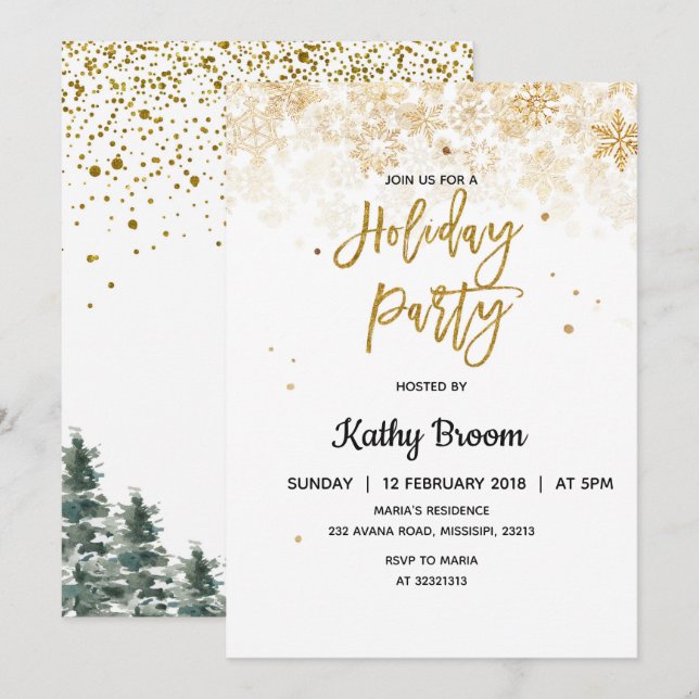 Snowflakes Christmas Fête de Noël Carte d'invitati (Devant / Derrière)