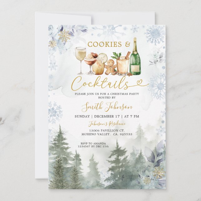 Snowflakes Cookie Cocktail Christmas Holiday Party Einladung (Vorderseite)