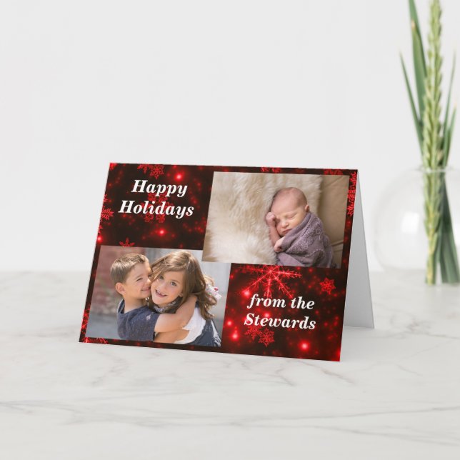Snowflakes Deep Red Holidays Carte de voeux photo (Devant)