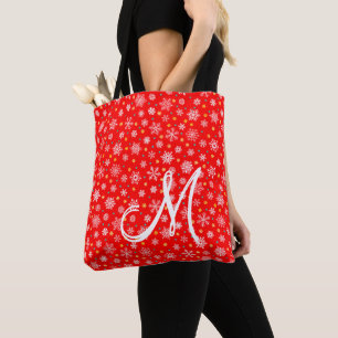 Snowflakes Festive Red Elegantes Script Mit Monogr Tasche