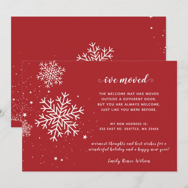 Snowflakes Flurries Holiday Moving Faire-part (Devant / Derrière)