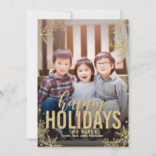 Snowflakes Frosted Holiday Carte photo Gold