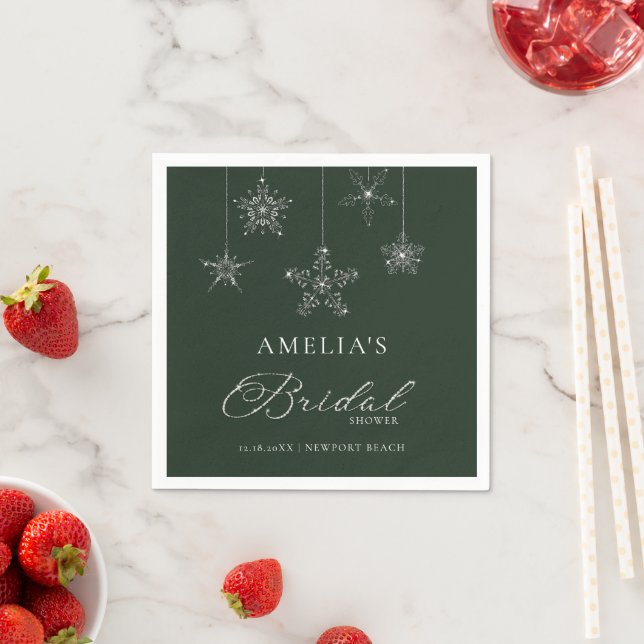 Snowflakes Glitter Green Winter Bridal Shower  Serviette (Beispiel)