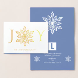 Snowflakes Gold Blue Corporate Logo Holiday Folienkarte