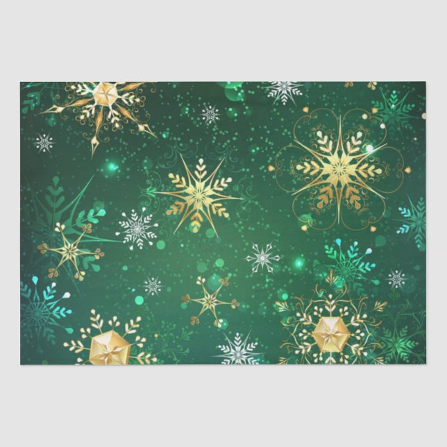 Snowflakes Gold Green Xmas Weihnachtsgeschenk Seidenpapier (Vorderseite)
