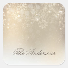 Snowflakes Gold Personalisiert Holida | Siegel Quadratischer Aufkleber