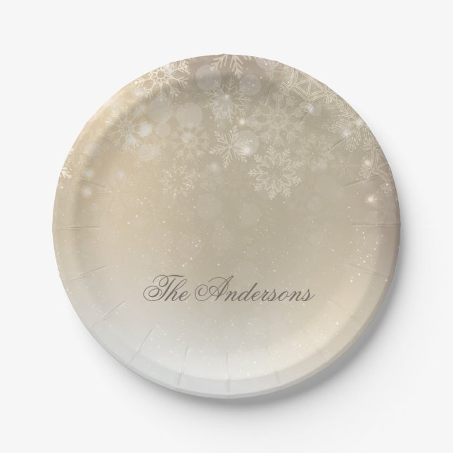 Snowflakes Gold Personalisiert Holida | Teller aus (Vorderseite)