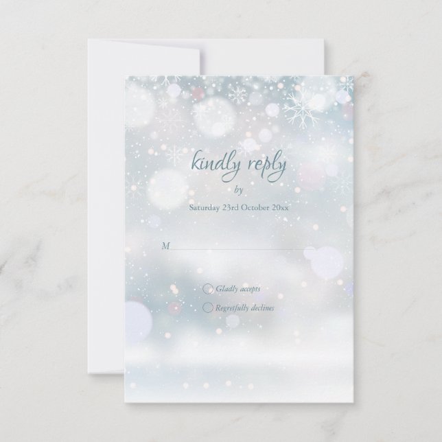 Snowflakes hiver Élégant Script Mariage RSVP (Devant)