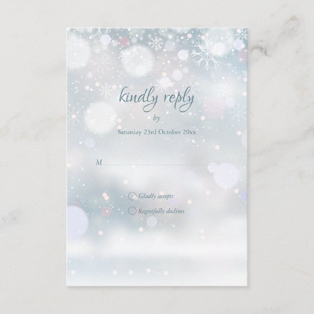Snowflakes hiver Élégant Script Mariage RSVP (Devant)
