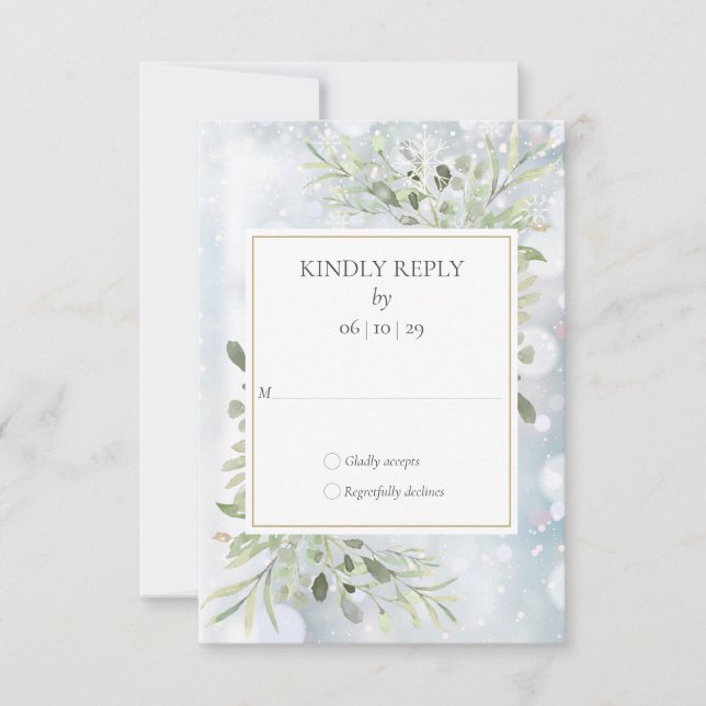 Snowflakes hiver Mariage vert RSVP (Devant)