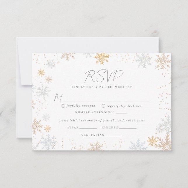 Snowflakes Hochzeitkarte RSVP mit Essensauswahl Karte (Vorderseite)