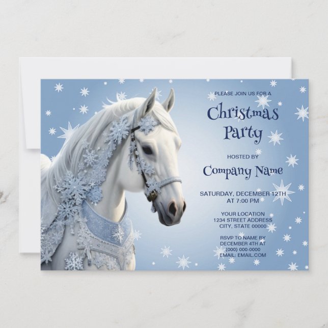 Snowflakes Horse Holiday Christmas Invitation (Devant)