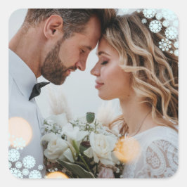 Snowflakes Liebe Peace Joy Kisses Foto Hochzeit Quadratischer Aufkleber