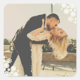 Snowflakes Liebe Peace Joy Kisses Foto Hochzeit Quadratischer Aufkleber